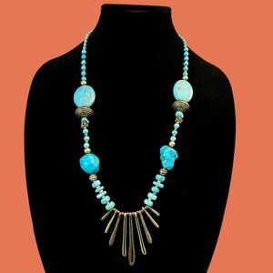 Southwestern Bohemian Turquoise and Mixed Metal Artisan Statement Necklace